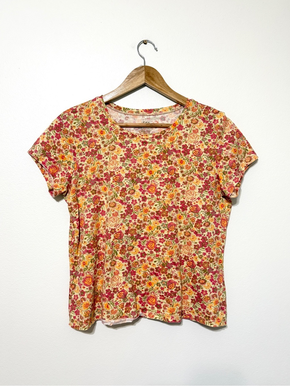 J. Jill Floral Pima Cotton Fitted Short Sleeve T Shirt Size Medium Petite Top